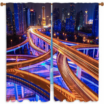 Colorful Overpass At Night Window Curtains 54587128