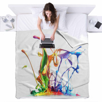 Colorful Paint Splashing Blankets 66458329