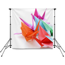 Colorful Paper Origami Birds On A White Background Backdrops 66874217
