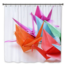 Colorful Paper Origami Birds On A White Background Bath Decor 66874217