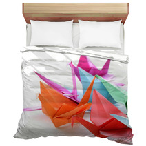 Colorful Paper Origami Birds On A White Background Bedding 66874217