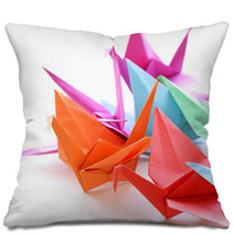 Colorful Paper Origami Birds On A White Background Pillows 66874217