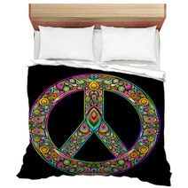 Colorful Peace Sign On Black Space Bedding 46064534