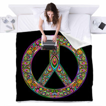 Colorful Peace Sign On Black Space Blankets 46064534