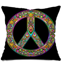 Colorful Peace Sign On Black Space Pillows 46064534