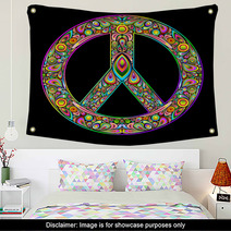 Colorful Peace Sign On Black Space Wall Art 46064534