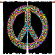 Colorful Peace Sign On Black Space Window Curtains 46064534