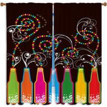 Colorful Retro Pop New Year Bottles  Window Curtains 5331591