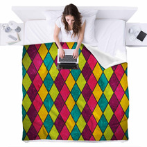 Colorful Rhombus Grunge Background Blankets 49687597