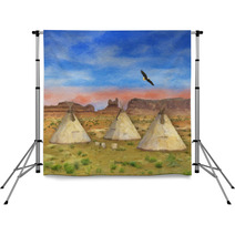 Colorful Southwestern Native American Scene Illustration Backdrops 169485150