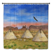 Colorful Southwestern Native American Scene Illustration Bath Decor 169485150