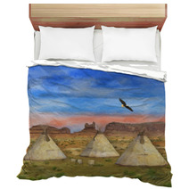 Colorful Southwestern Native American Scene Illustration Bedding 169485150