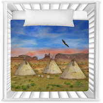 Colorful Southwestern Native American Scene Illustration Nursery Decor 169485150