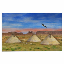 Colorful Southwestern Native American Scene Illustration Rugs 169485150