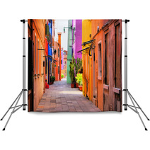 Colorful Street In Burano, Near Venice, Italy Backdrops 51805031