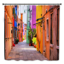 Colorful Street In Burano, Near Venice, Italy Bath Decor 51805031