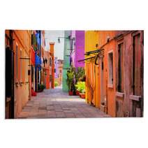 Colorful Street In Burano, Near Venice, Italy Rugs 51805031