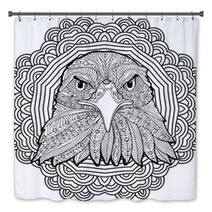 Coloring Page For Adults Stern Eagle On A Background Of A Circular Mandala Pattern Bath Decor 125997885
