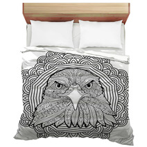 Coloring Page For Adults Stern Eagle On A Background Of A Circular Mandala Pattern Bedding 125997885