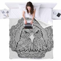 Coloring Page For Adults Stern Eagle On A Background Of A Circular Mandala Pattern Blankets 125997885