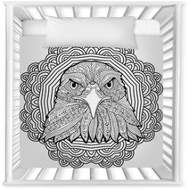 Coloring Page For Adults Stern Eagle On A Background Of A Circular Mandala Pattern Nursery Decor 125997885