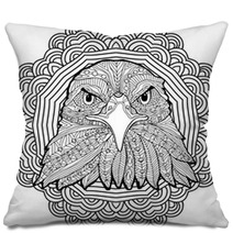 Coloring Page For Adults Stern Eagle On A Background Of A Circular Mandala Pattern Pillows 125997885