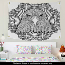Coloring Page For Adults Stern Eagle On A Background Of A Circular Mandala Pattern Wall Art 125997885