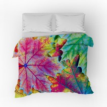 Colors Of Rainbow Bright Colorful Autumn Leaves Texture Background Bedding 225124618