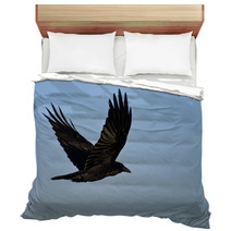 Common Raven Flying In A Blue Sky Bedding 64117478