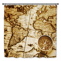 Compass On Vintage Map Bath Decor 90138995