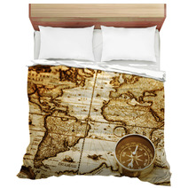 Compass On Vintage Map Bedding 90138995