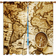 Compass On Vintage Map Window Curtains 90138995