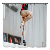 Competition In Artistic Gymnastics Female Gymnast Exercises On Balance Beam Bath Decor 142927808