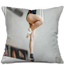 Competition In Artistic Gymnastics Female Gymnast Exercises On Balance Beam Pillows 142927808