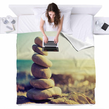Concept Of Balance And Harmony Rocks On The Coast Of The Sea Blankets 55578965