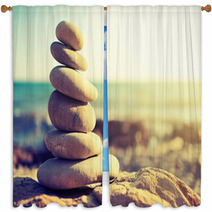 Concept Of Balance And Harmony Rocks On The Coast Of The Sea Window Curtains 55578965