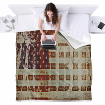 Concept Zombie And Old Grunge USA Flag Background Blankets 64768026
