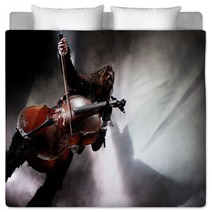 Concert Photo Of Man Playing Cello With Background Lights Bedding 68519896