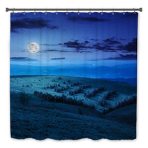 Coniferous Forest On A  Mountain Slope At Night Bath Decor 68030074
