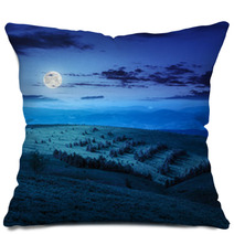 Coniferous Forest On A  Mountain Slope At Night Pillows 68030074