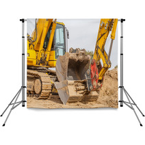 Construction Site - Excavator With Removable Bucket Backdrops 56883160