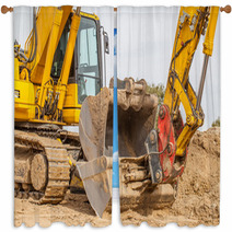 Construction Site - Excavator With Removable Bucket Window Curtains 56883160