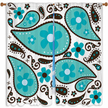 Cool Blue Paisley Window Curtains 16822557