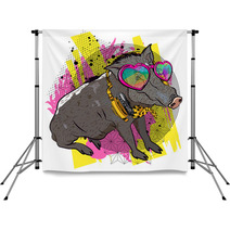 Cool Boar Comic Print For T Shirt Vector Illustration Fun Graphic Backdrops 218761494