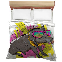 Cool Boar Comic Print For T Shirt Vector Illustration Fun Graphic Bedding 218761494