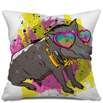 Cool Boar Comic Print For T Shirt Vector Illustration Fun Graphic Pillows 218761494