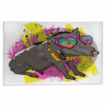 Cool Boar Comic Print For T Shirt Vector Illustration Fun Graphic Rugs 218761494