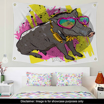 Cool Boar Comic Print For T Shirt Vector Illustration Fun Graphic Wall Art 218761494