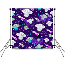 Cosmic Seamless Pattern With Flying Saucers And Black Holes Backdrops 57264474