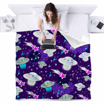Cosmic Seamless Pattern With Flying Saucers And Black Holes Blankets 57264474